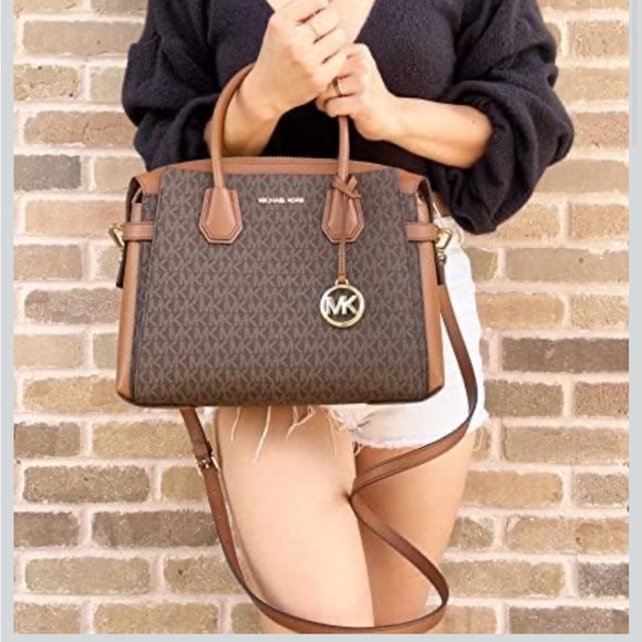 Michael Kors Monogram Satchel in Cream and Tan - Picture 3 of 7